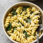 spinach goat cheese pasta in two bowls