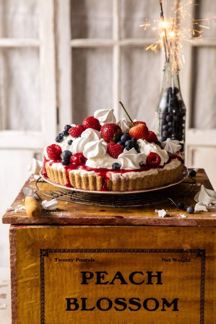 no bake eton mess cheesecake with red white and blue berries