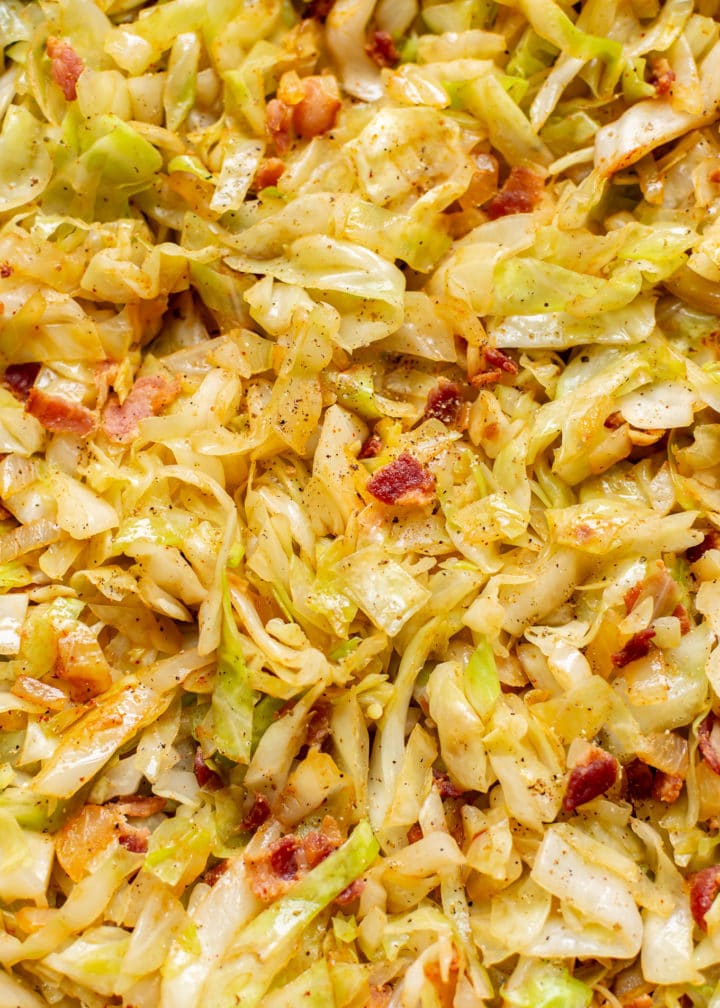 cabbage and bacon stir fry close-up