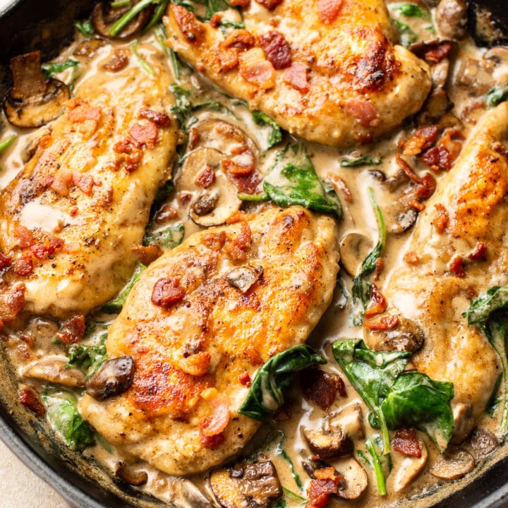 Creamy Balsamic Spinach Bacon Mushroom Chicken • Salt & Lavender