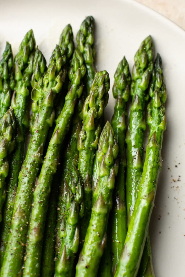 close-up of the easiest asparagus (butter poached)