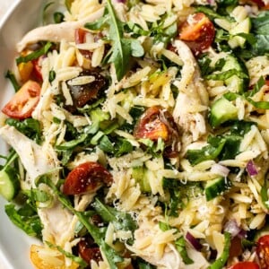 lemon orzo salad close-up