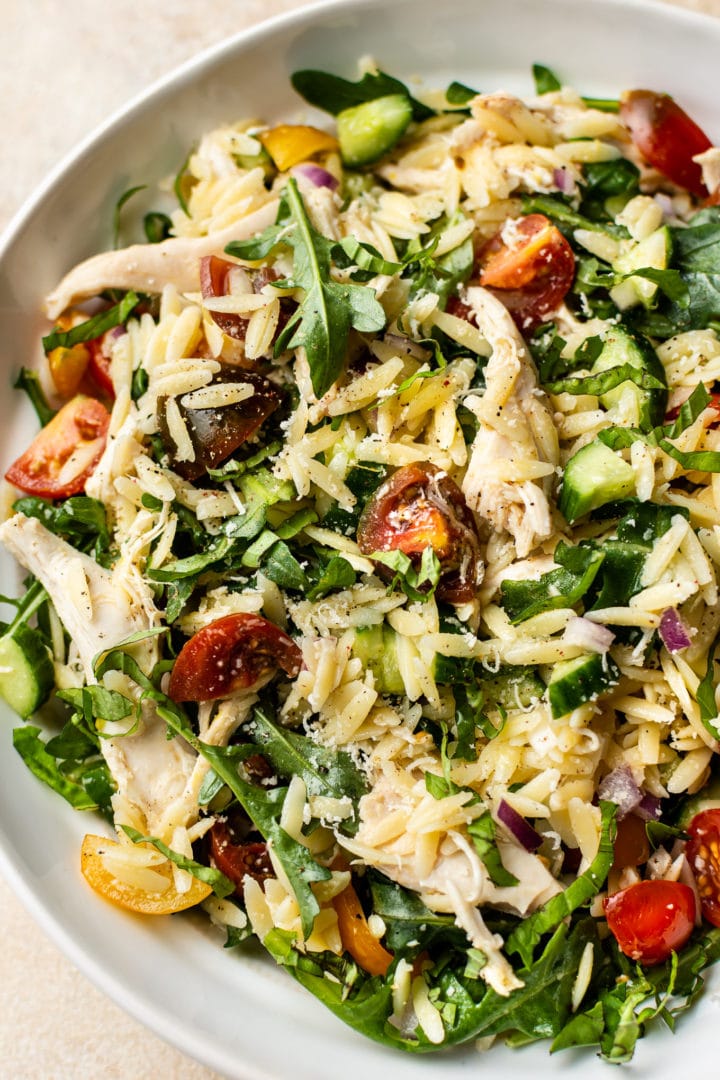 lemon orzo salad close-up