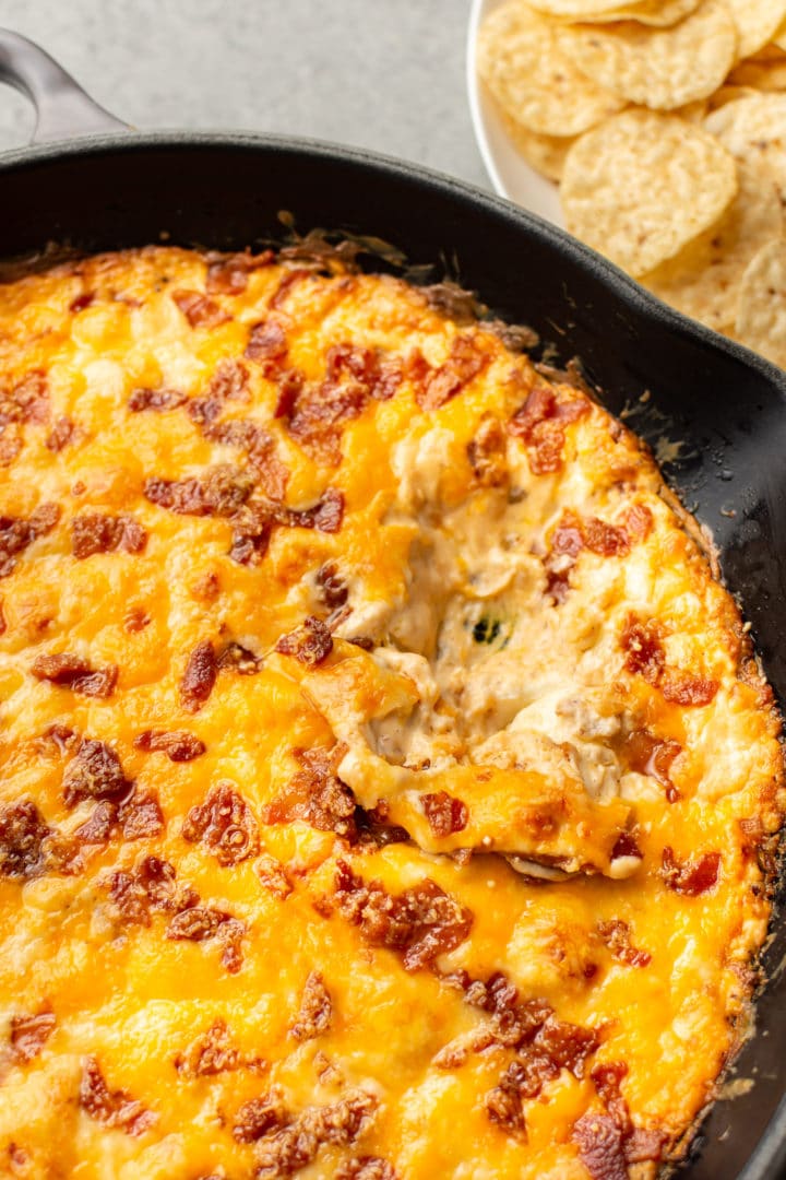 close-up of cheesy bacon dip