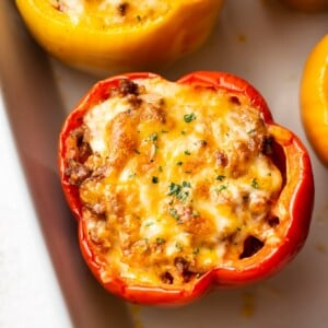 close-up of classic beef stuffed peppers