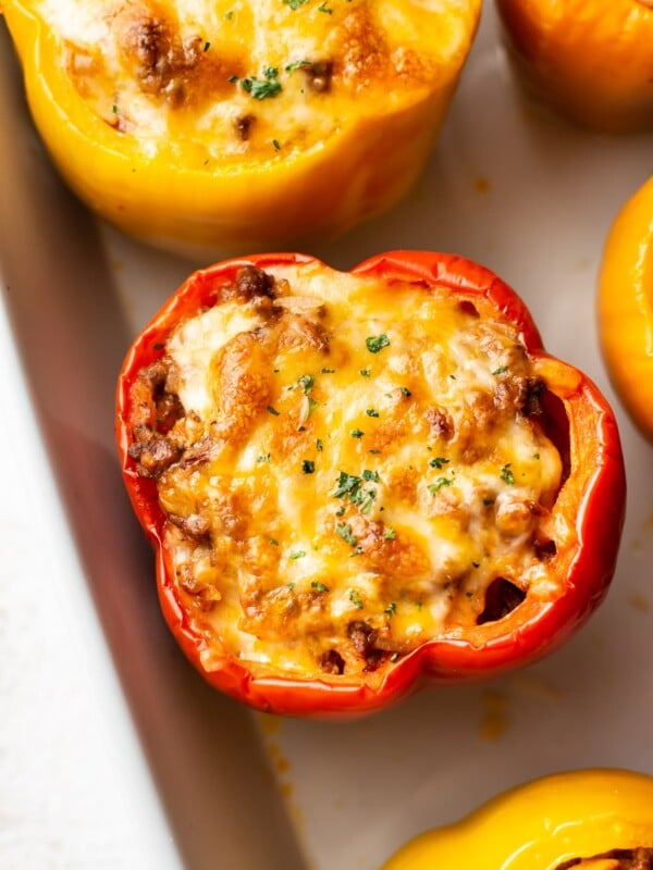 close-up of classic beef stuffed peppers