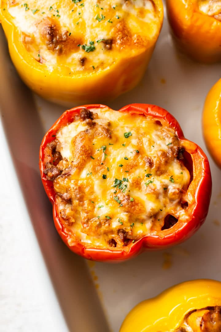 close-up of classic beef stuffed peppers