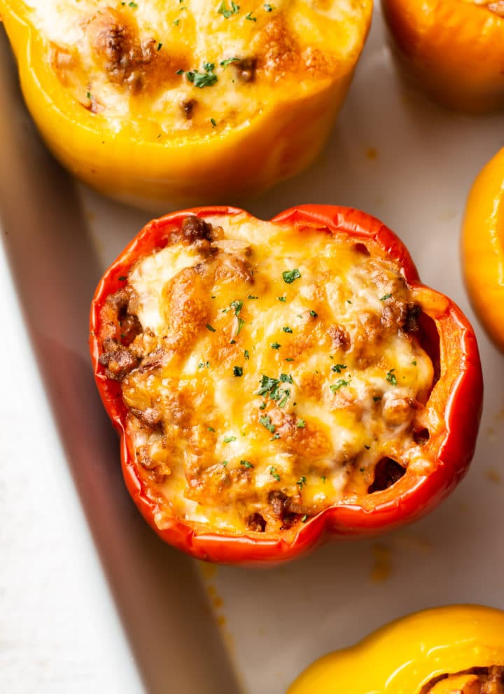close-up of classic beef stuffed peppers