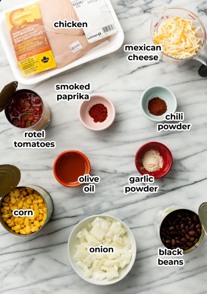 ingredients in prep bowls for santa fe chicken