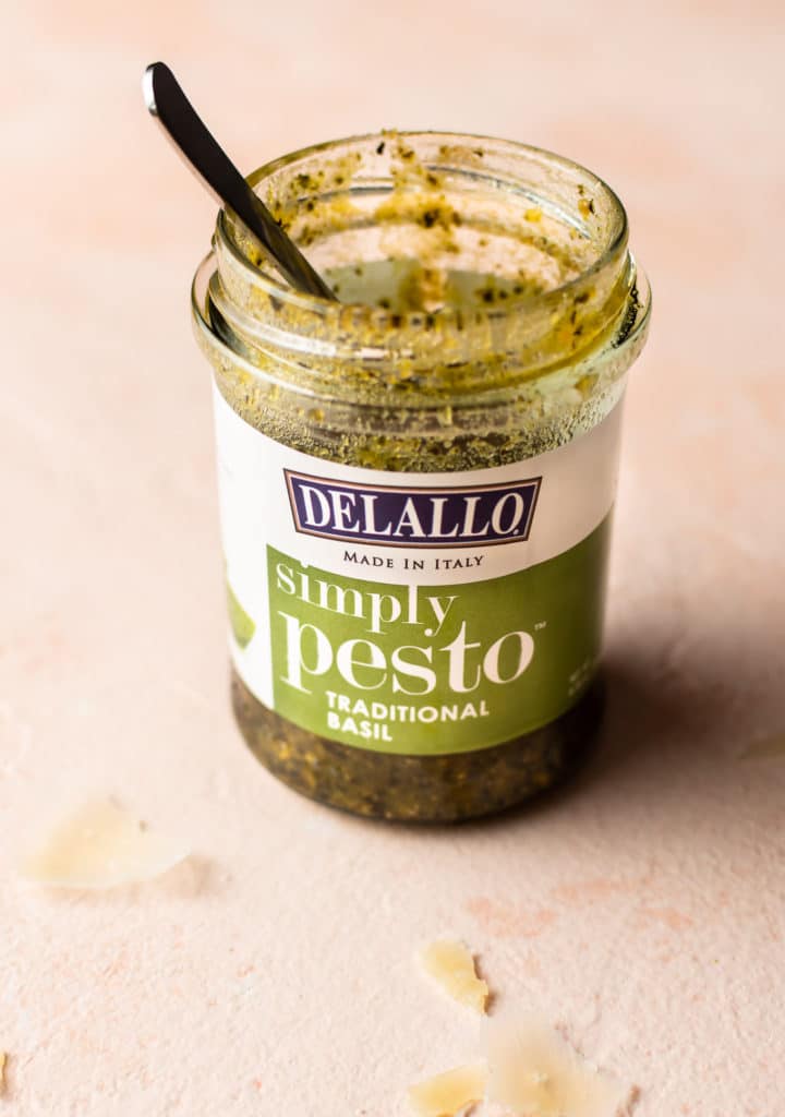 jar of Delallo's Simply Pesto