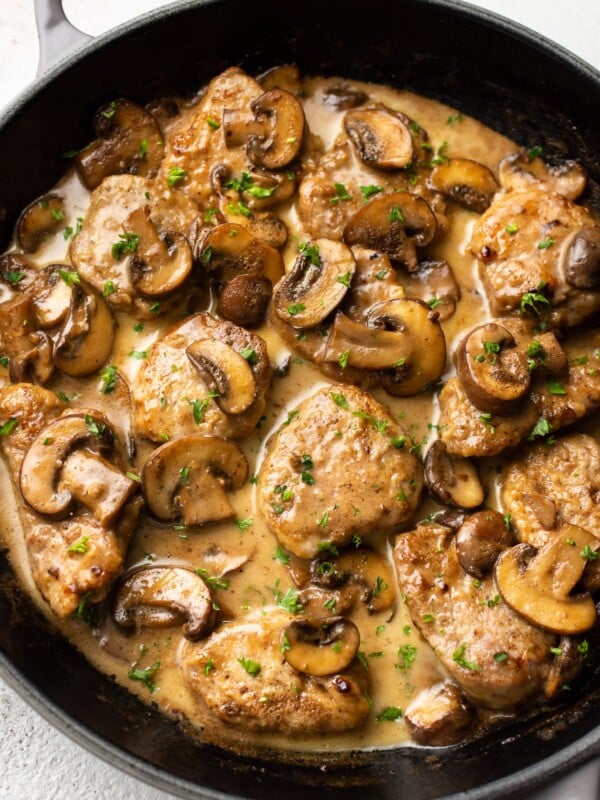 creamy pork marsala in a skillet