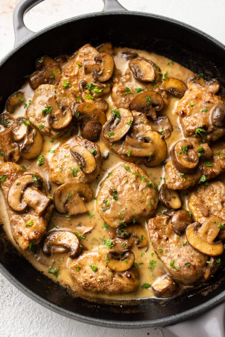 creamy pork marsala in a skillet