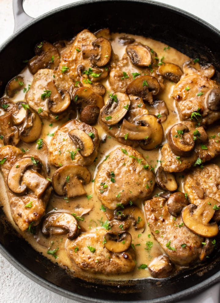 creamy pork marsala in a skillet