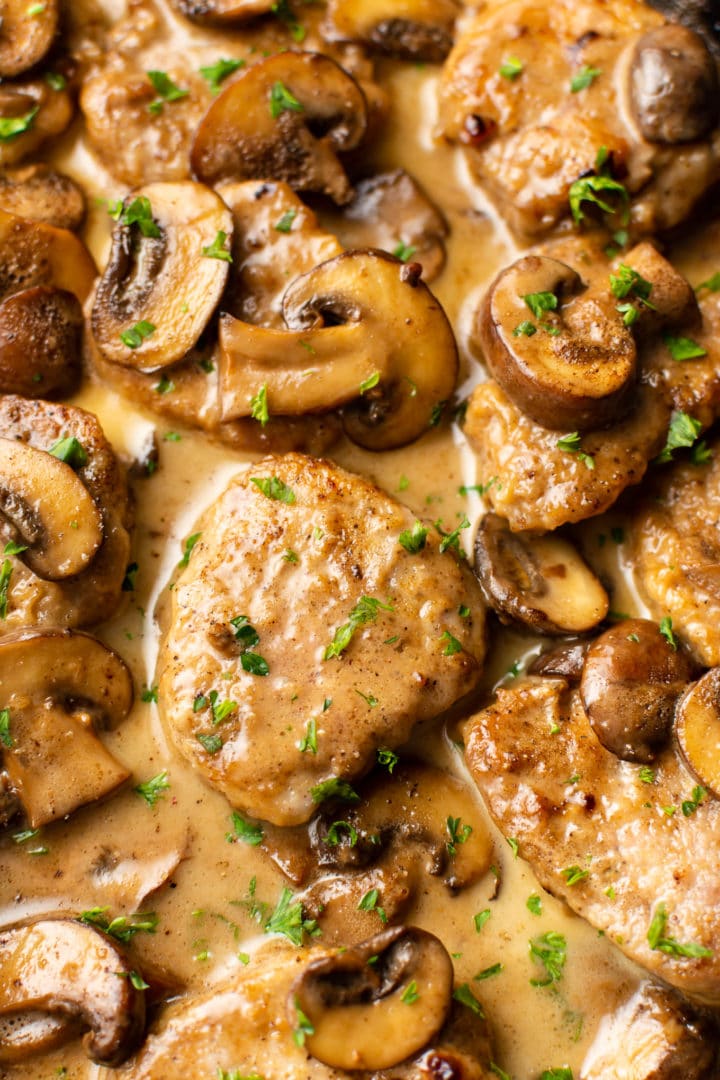 close-up of pork marsala