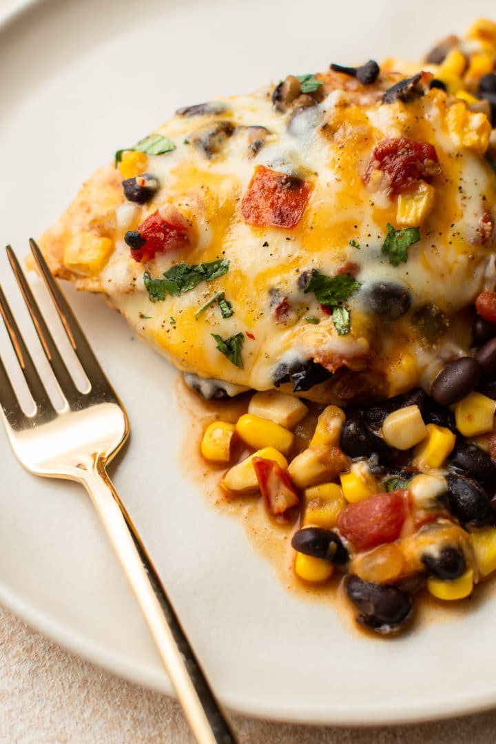 close-up of Santa Fe Chicken on a beige plate