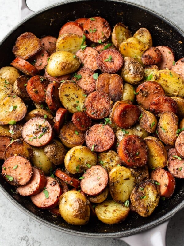 pesto sausage and potatoes skillet