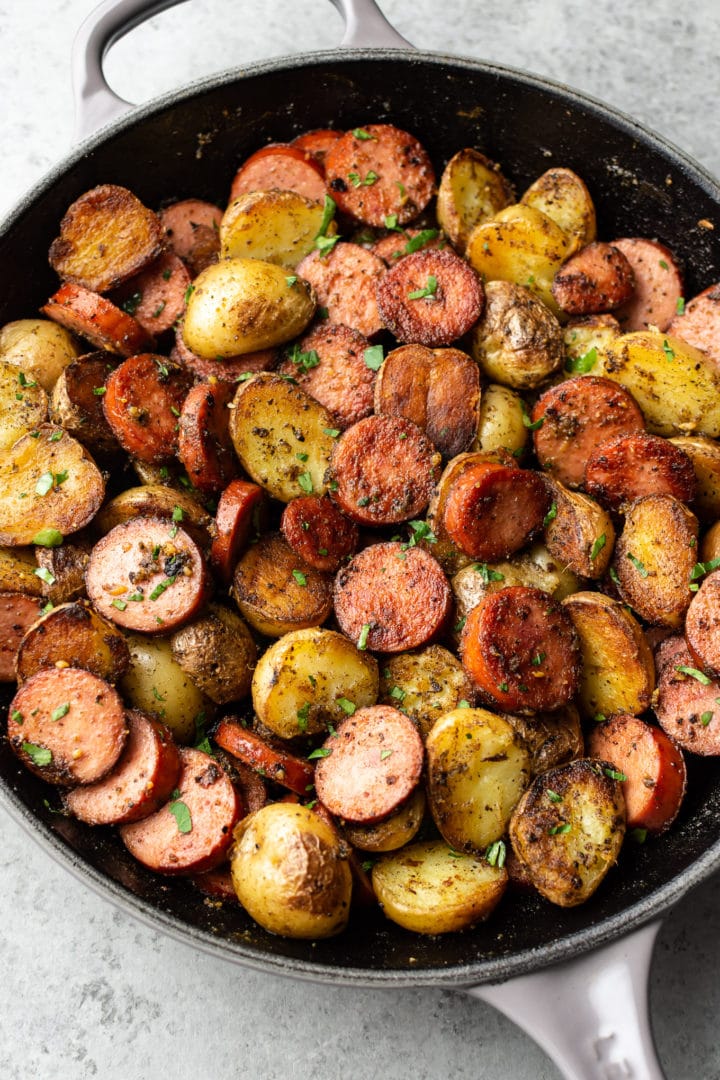 pesto sausage and potatoes skillet