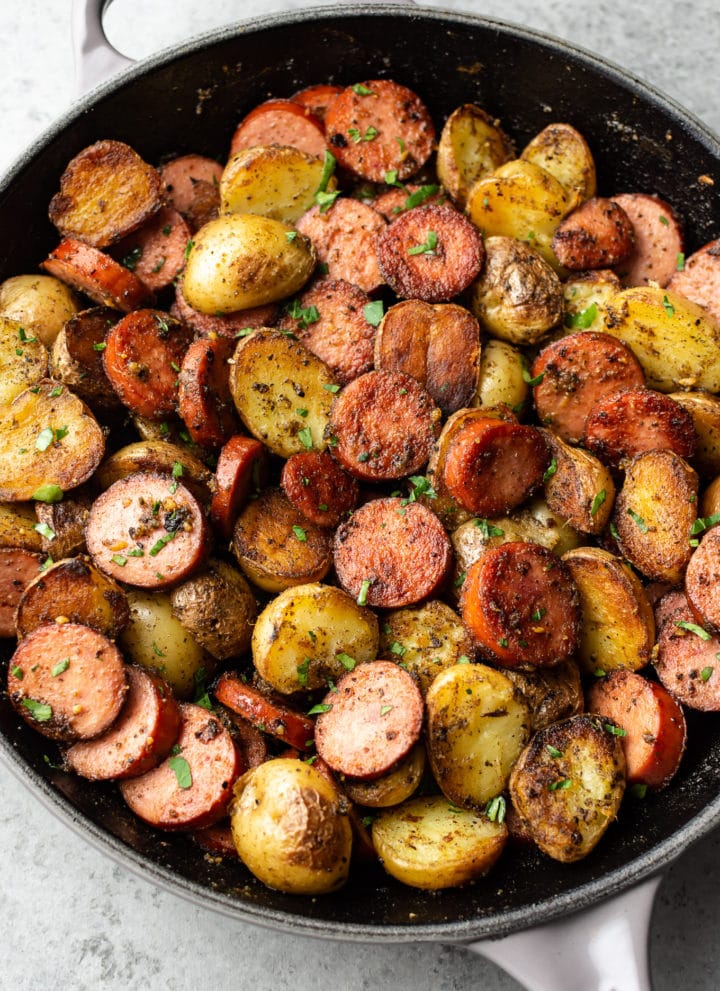 pesto sausage and potatoes skillet