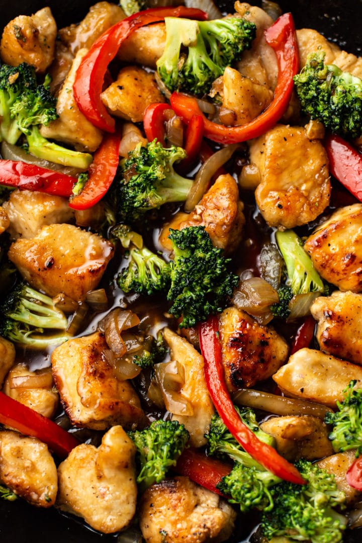 close-up of the best teriyaki chicken stir fry