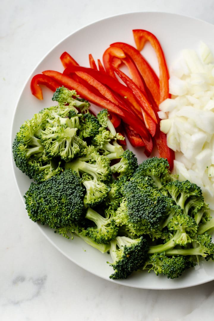 stir fry veggies on a white plate