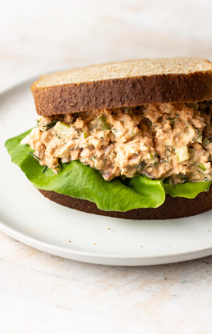 canned salmon salad in a sandwich