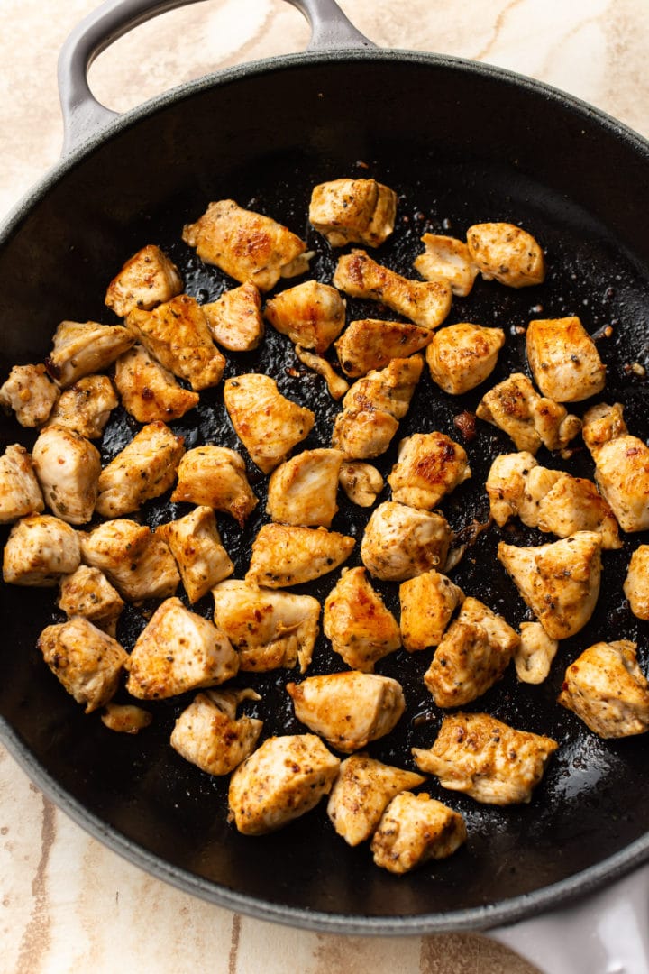 pan-fried Cajun chicken in a skillet