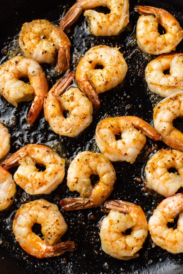 pan-fried Cajun shrimp in a skillet