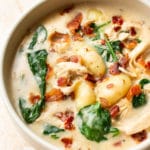 creamy chicken bacon gnocchi soup in a bowl