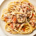 bacon tomato pasta on a plate