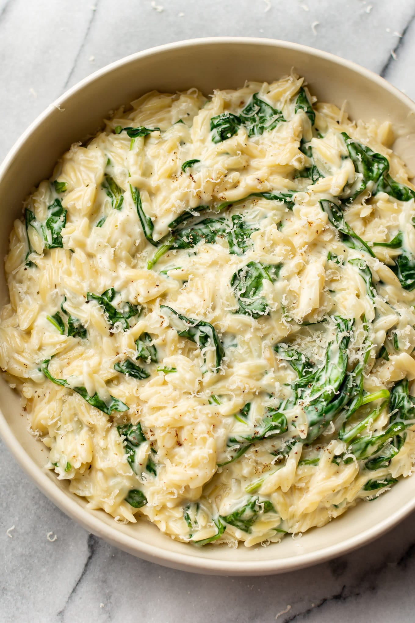 Creamy Garlic Spinach Orzo • Salt & Lavender