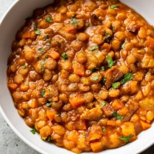 Instant Pot lentil stew (close-up)
