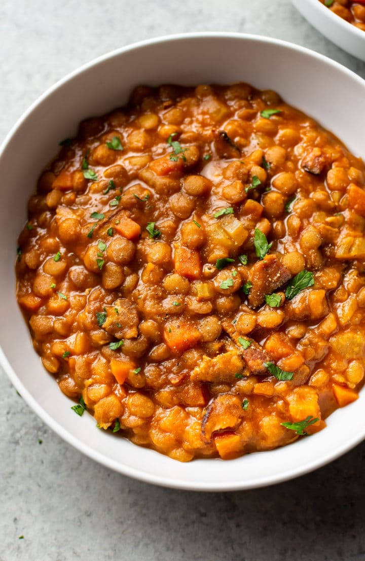 Instant Pot lentil stew (close-up)