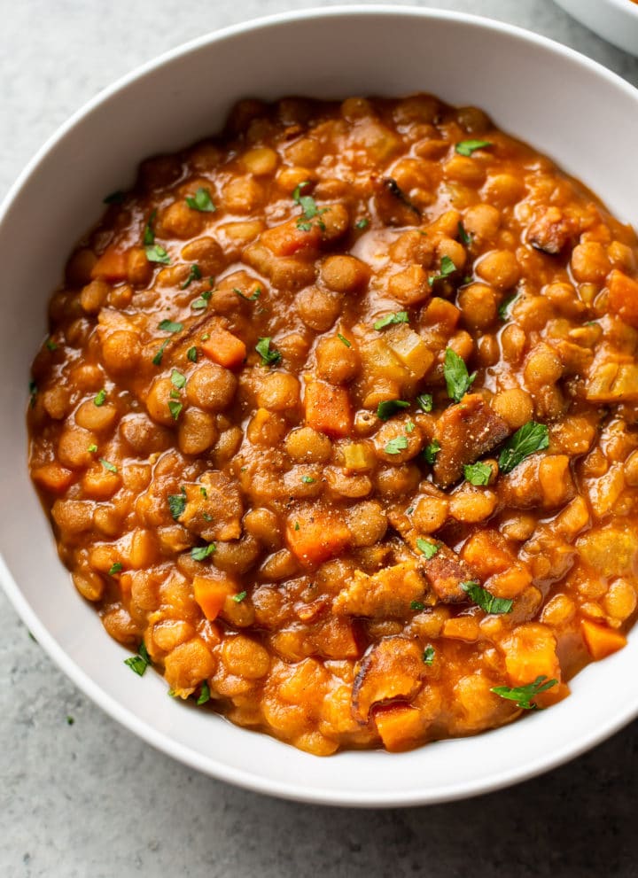 Instant Pot lentil stew (close-up)