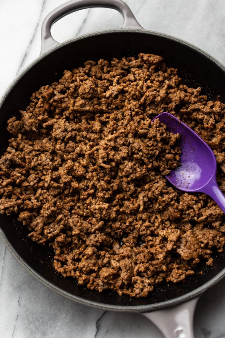 skillet with ground beef taco meat