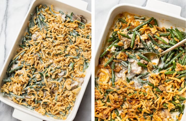 green bean casserole before and after baking