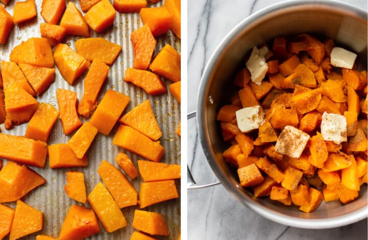 roasting butternut squash and then adding spices and butter for mashing