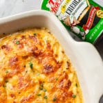 close-up of Cajun scalloped potatoes in a baking dish