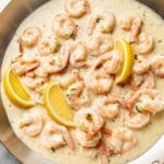 creamy shrimp (lemon garlic parmesan sauce) in a skillet