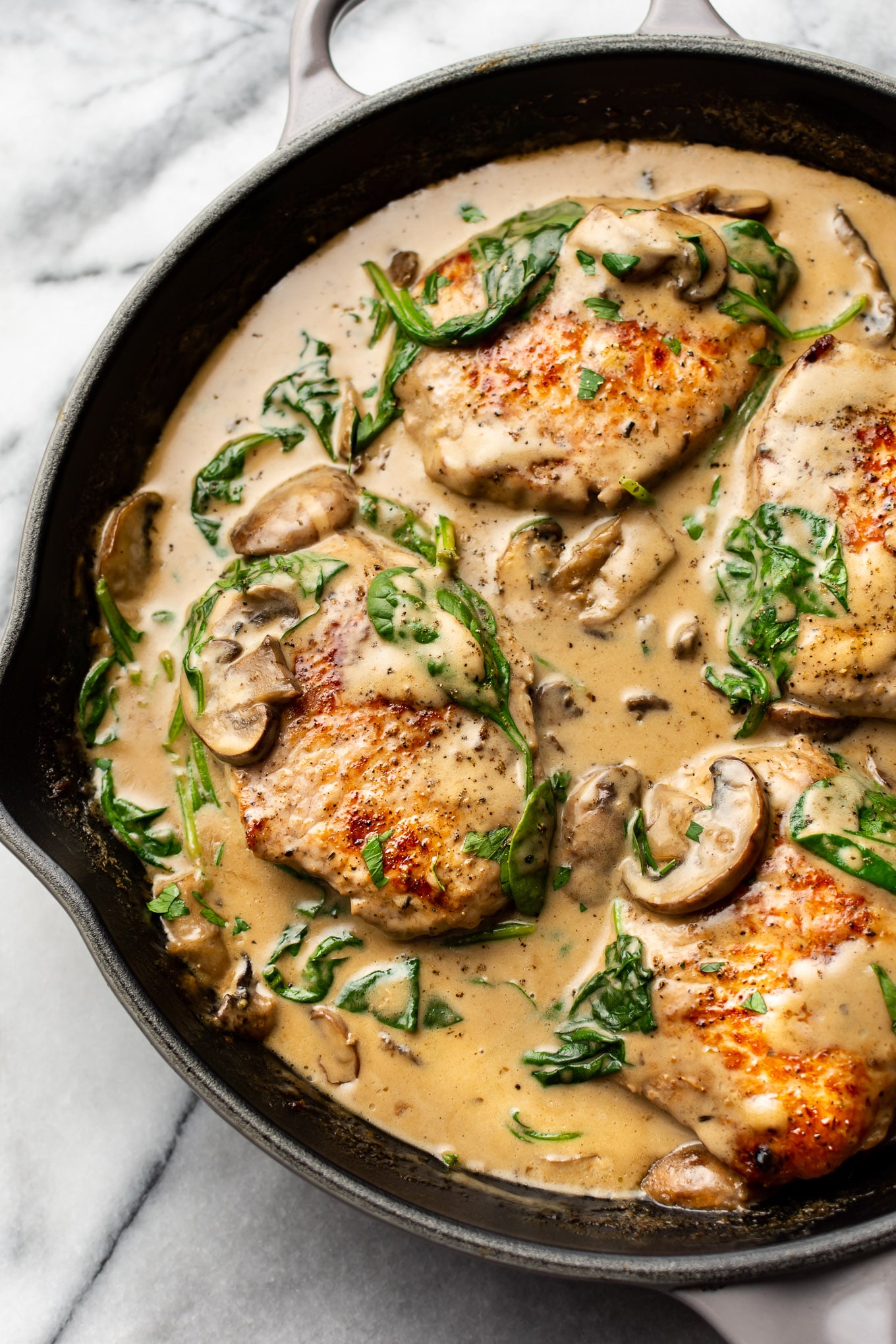 Creamy Spinach Mushroom Pork Chops