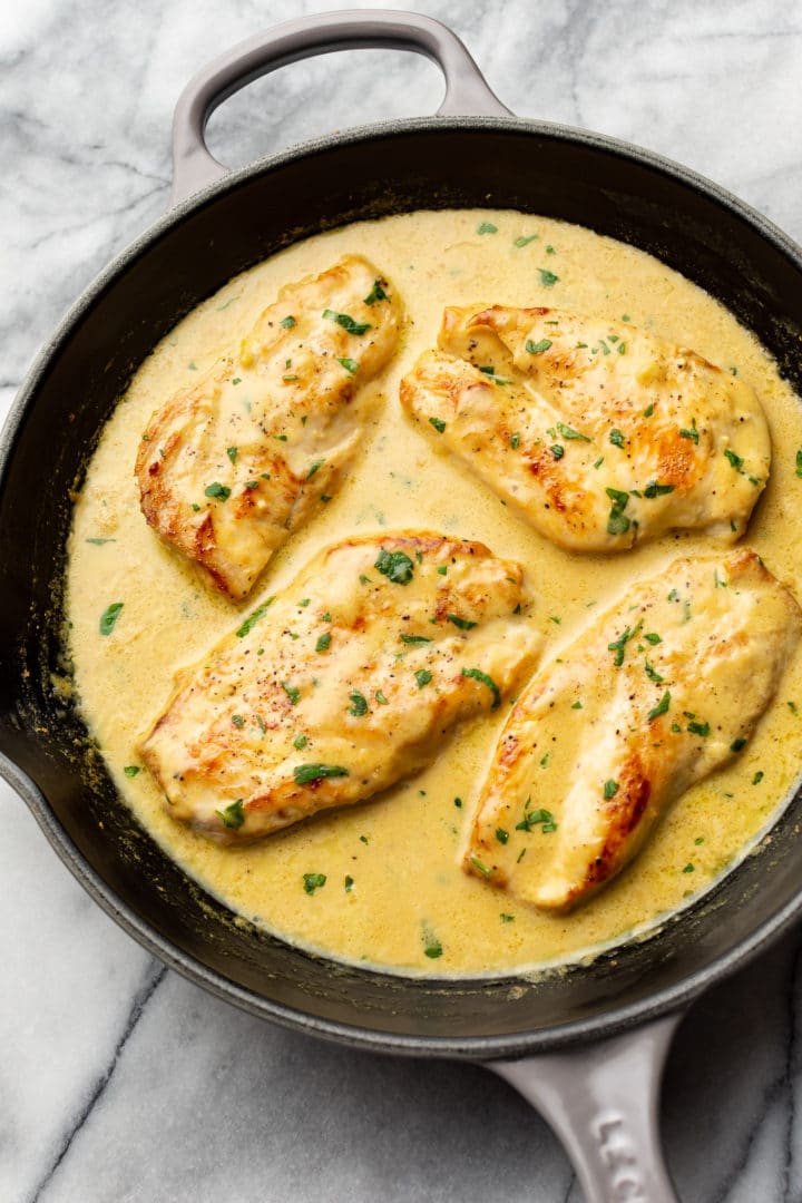 lemon pepper chicken in a skillet