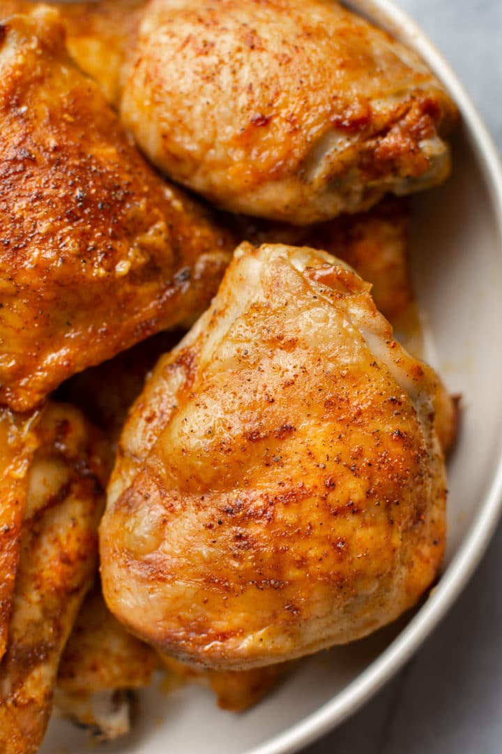 close-up of easy baked chicken thighs