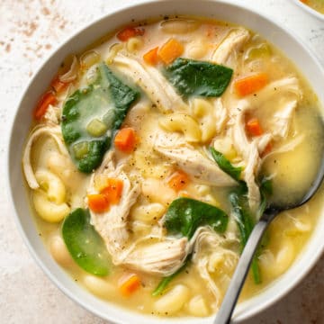 chicken and white bean soup in two bowls