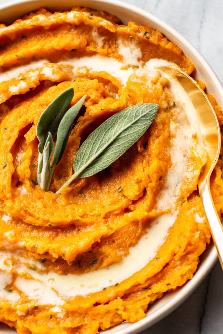 close-up of the best mashed sweet potatoes