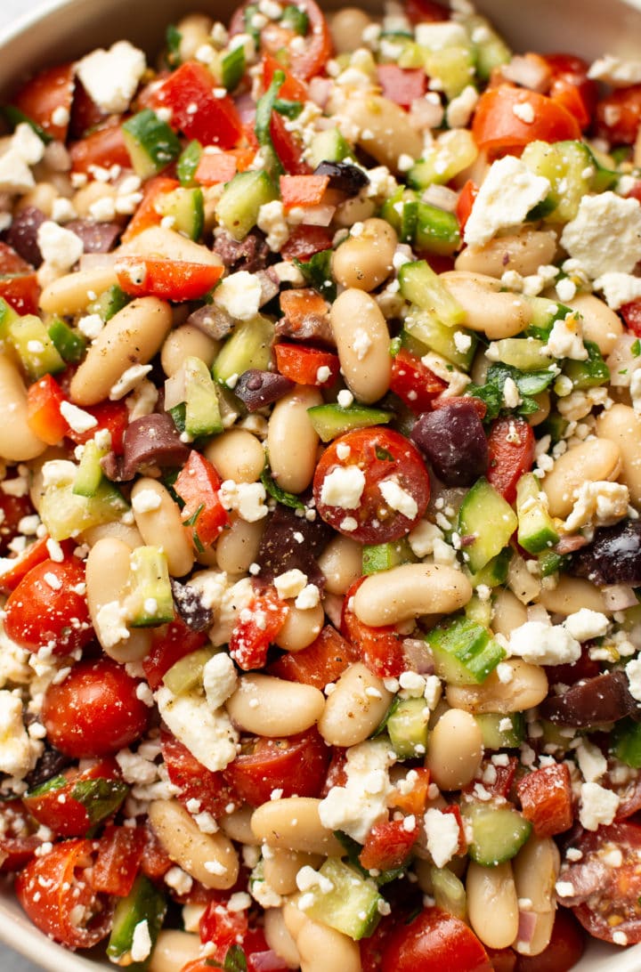 close-up of mediterranean white bean salad