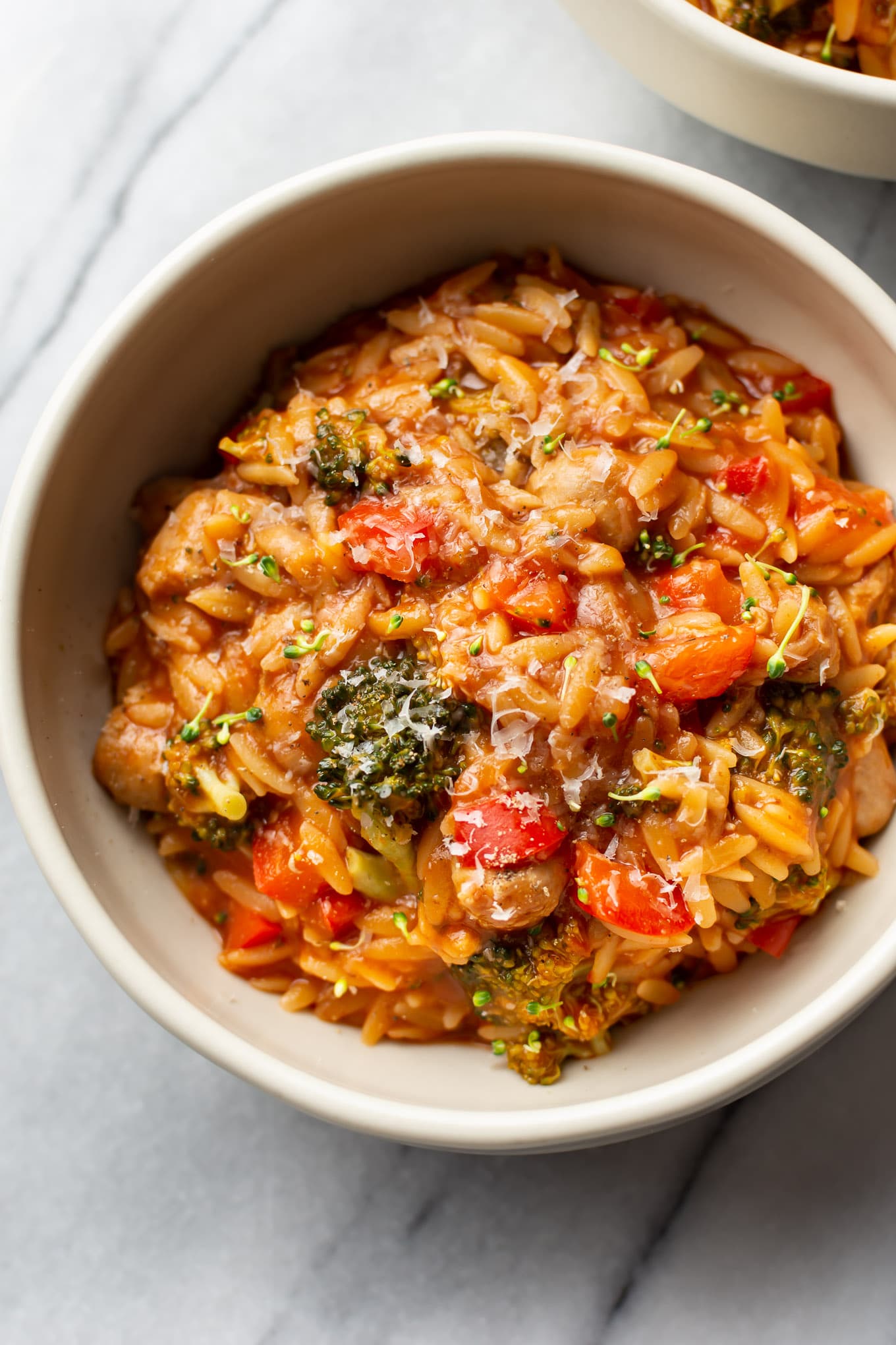 Tomato Orzo with Chicken Sausage and Broccoli • Salt & Lavender