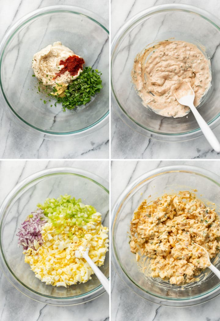 how to make egg salad process collage