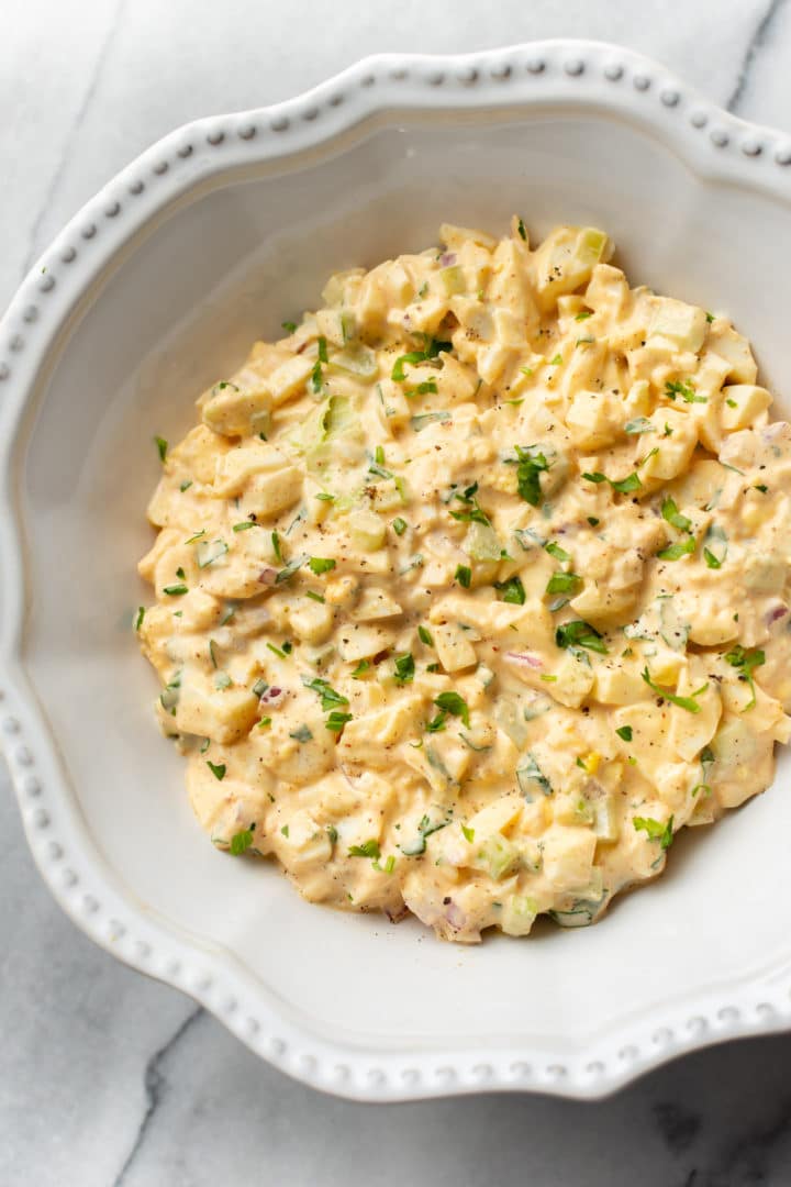 best egg salad in a white bowl