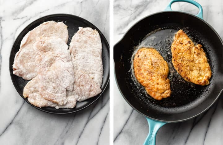 chicken scallopini before and after pan frying