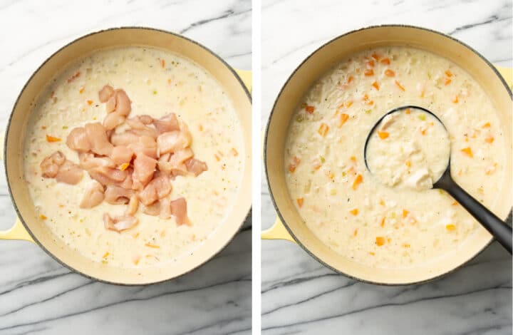 chicken and rice soup before and after cooking