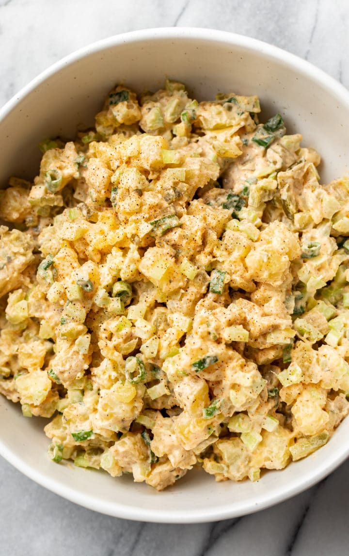 close-up of Cajun potato salad in a serving bowl